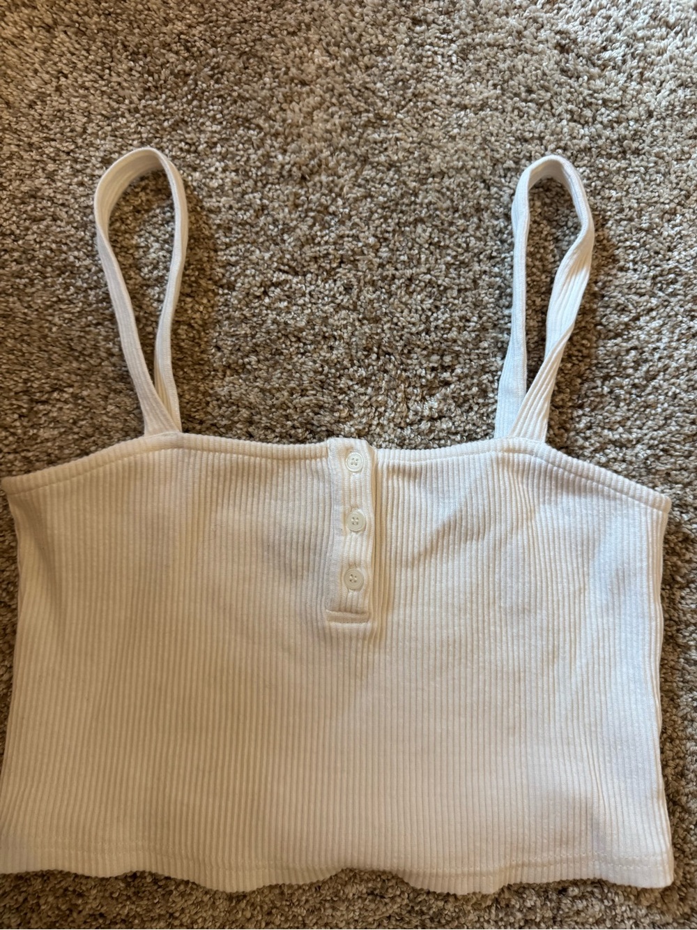 White Ribbed Button-Front Cropped Tank